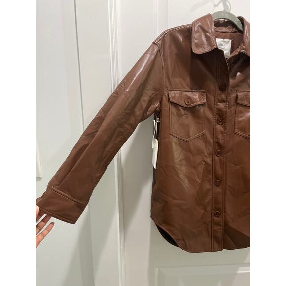 NWT Wilfred Aritzia Cognac The Ganna™ Shirt Jacket Vegan Leather Sz XS - Picture 6 of 9